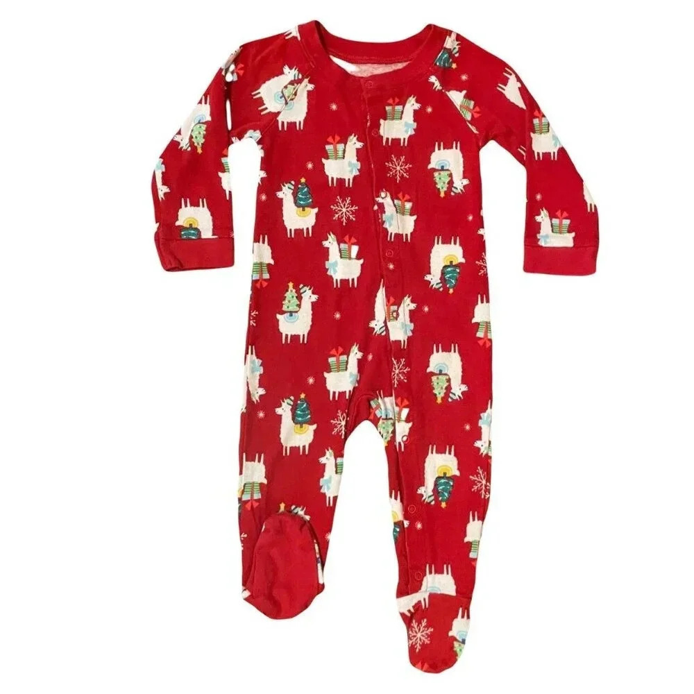 6-9 Months Wonder Shop Red Footed Christmas Llama Pajamas, Unisex